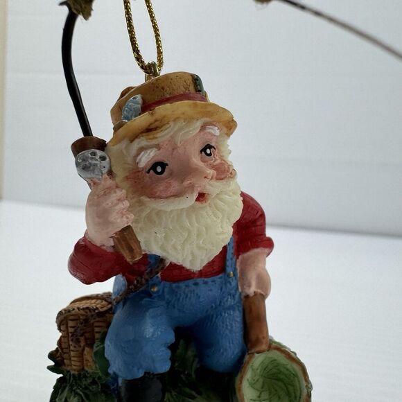 Fisherman Santa Ornament Christmas Fishing Pole & Fish Cute Holiday Decor - Picture 2 of 9
